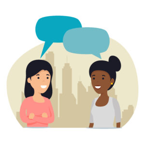 girls friends with chat bubble message